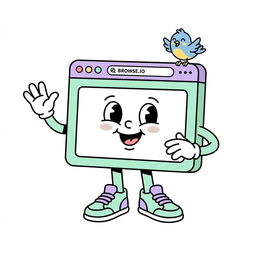 Marktalytics Mascot Character - A friendly illustrated browser window smiling alongside a companion bird